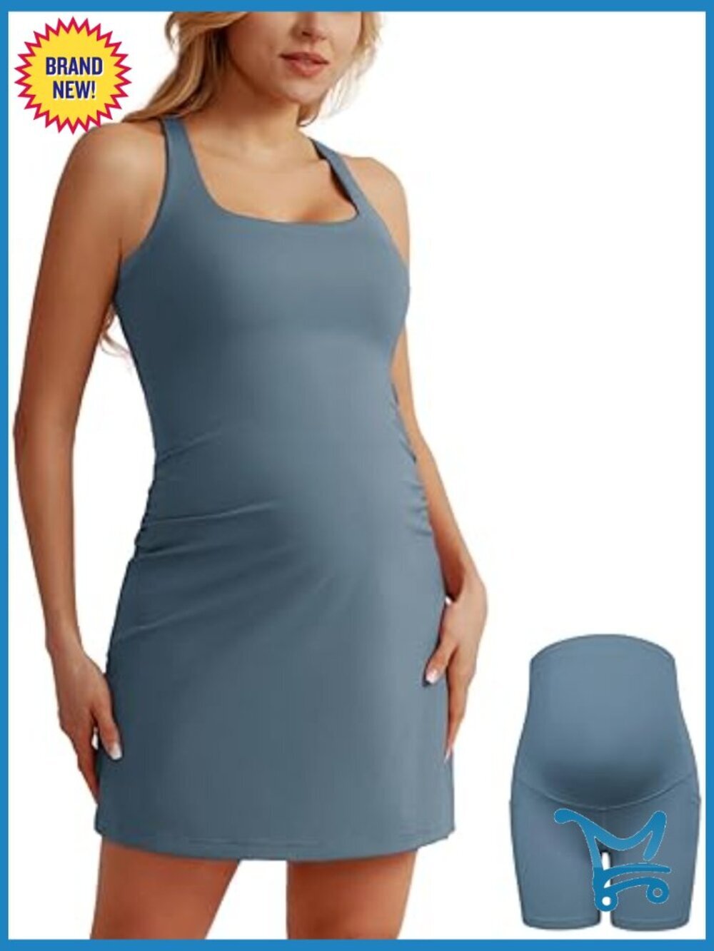 Maternity Tennis Dress with Built-in Bra Shorts Scoop Neck Sleeveless A-line